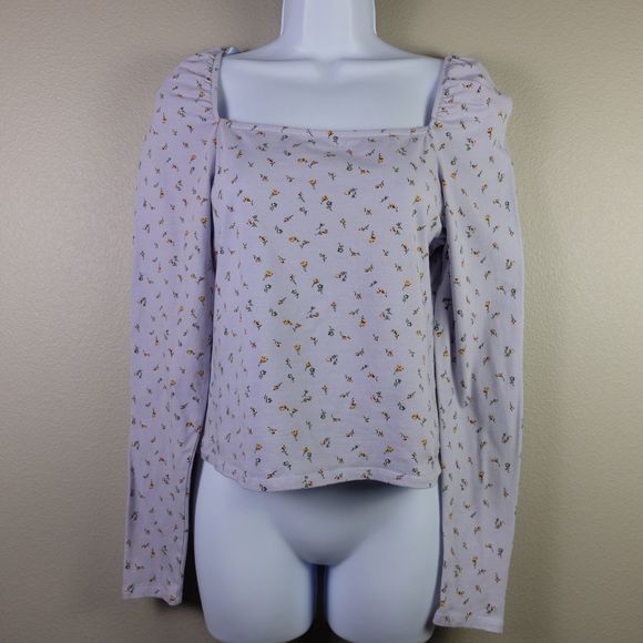 wild fable Tops - Wild Fable Lavender Floral Square Neck Long Sleeve Top Size Large